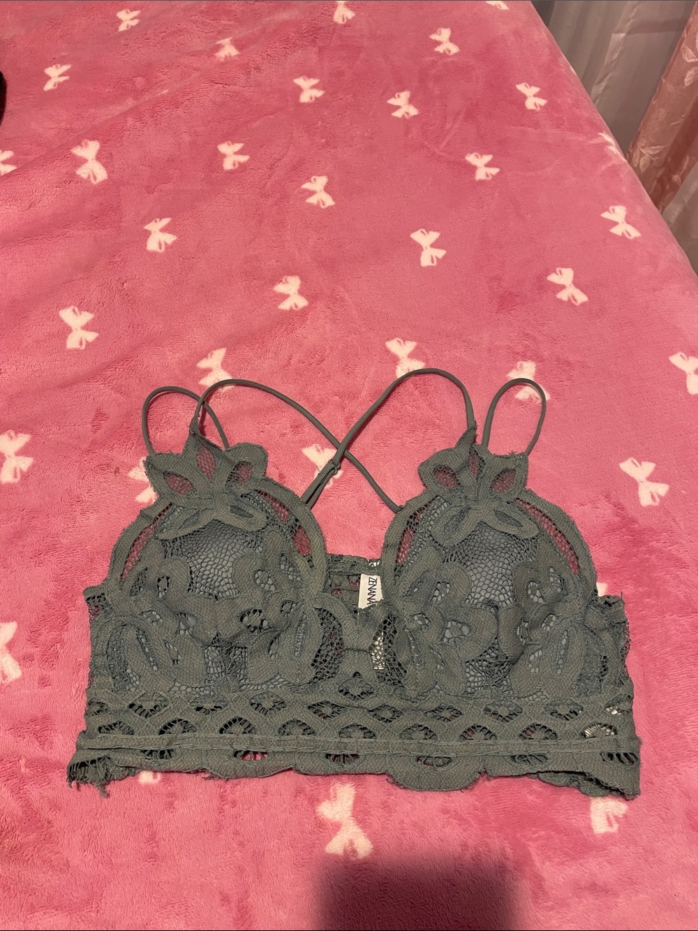 Zenana Outfitters Lace Floral Bralette - Dark Green